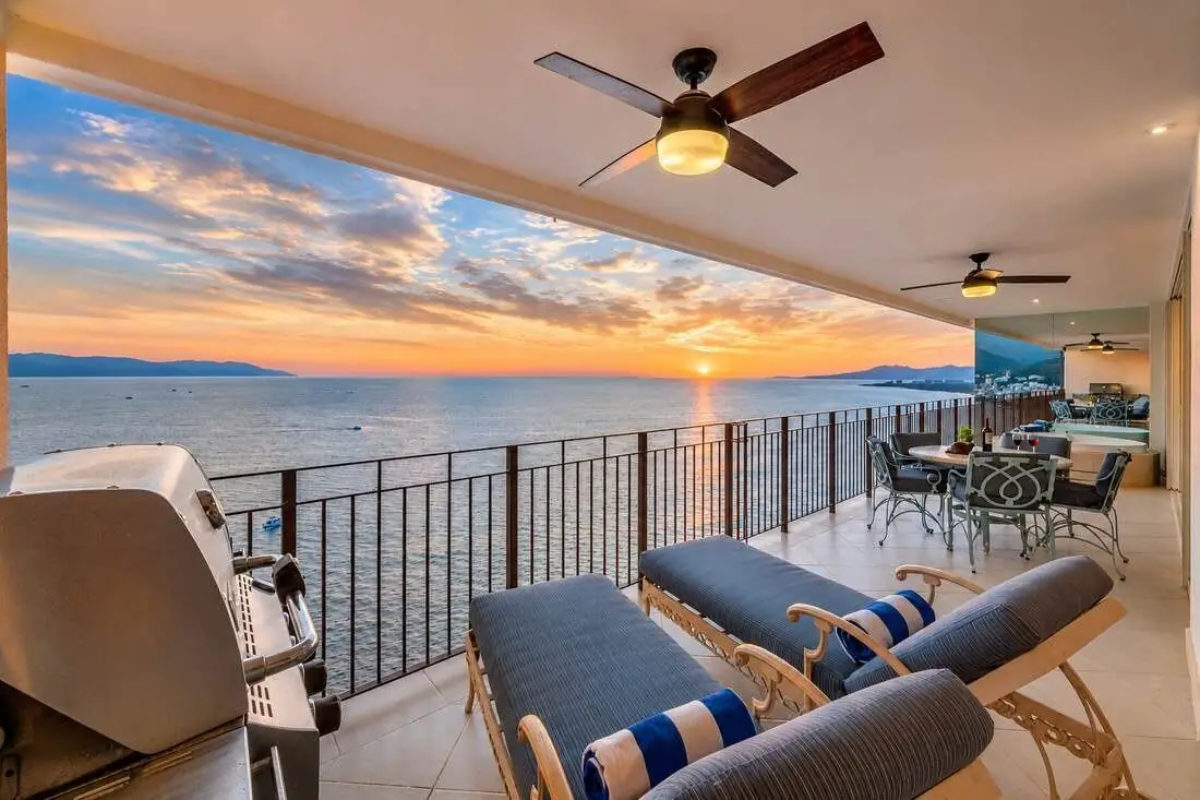 Grand Venetian penthouse terrace at sunset