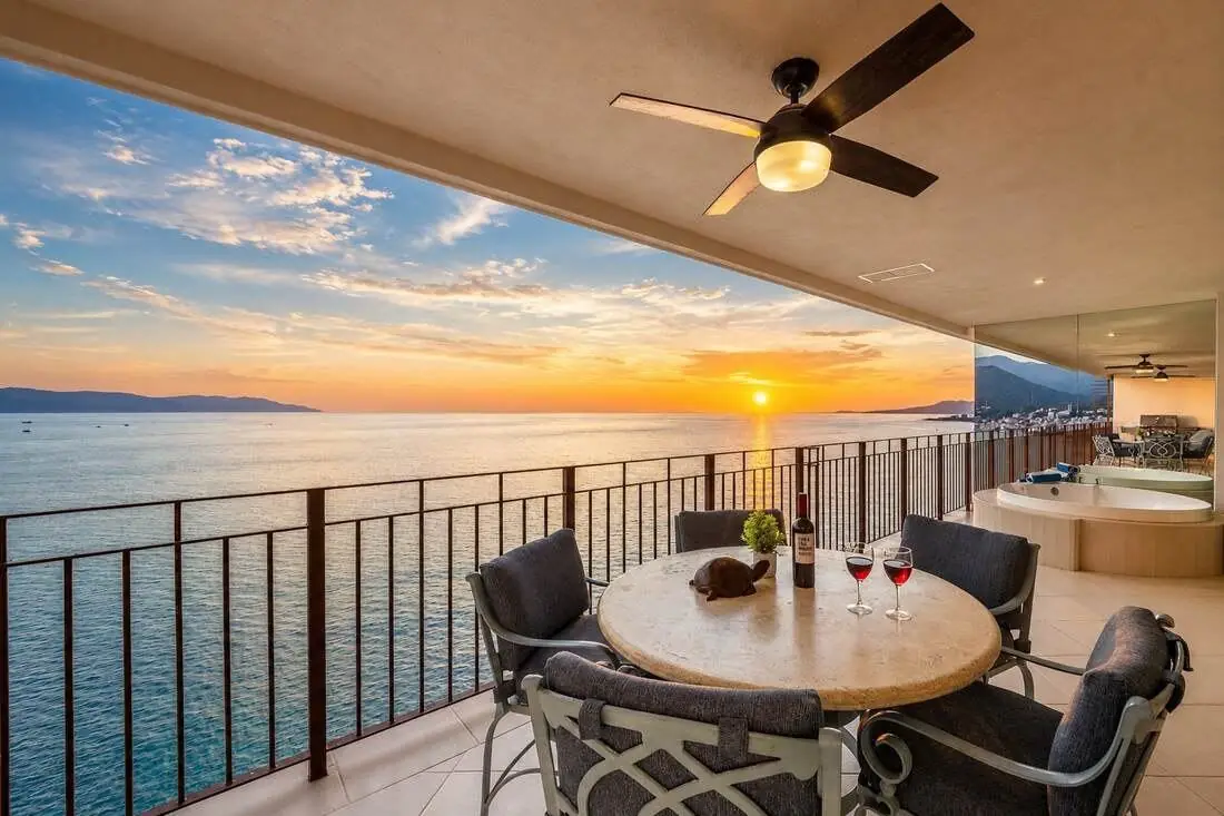 Terrace dining at sunset
