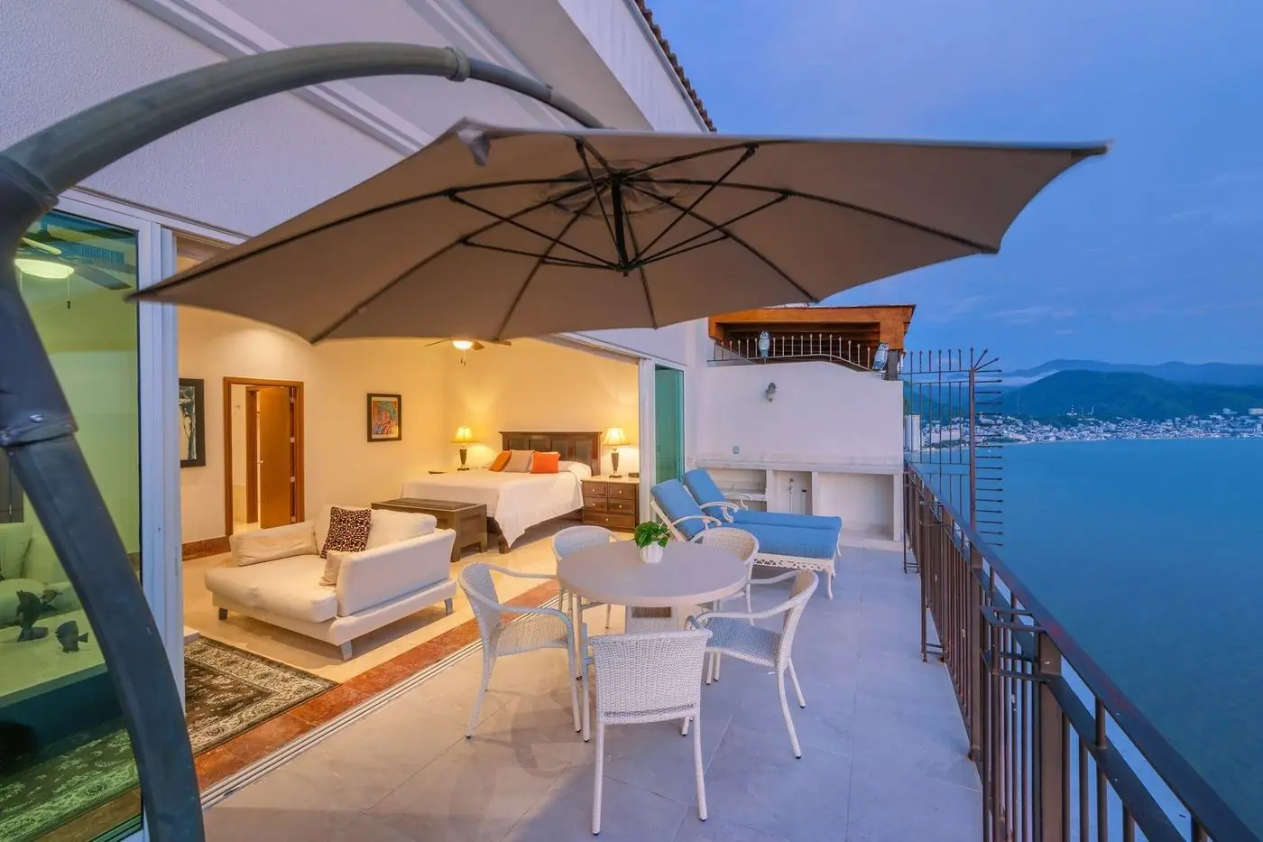 Penthouse terrace at twilight