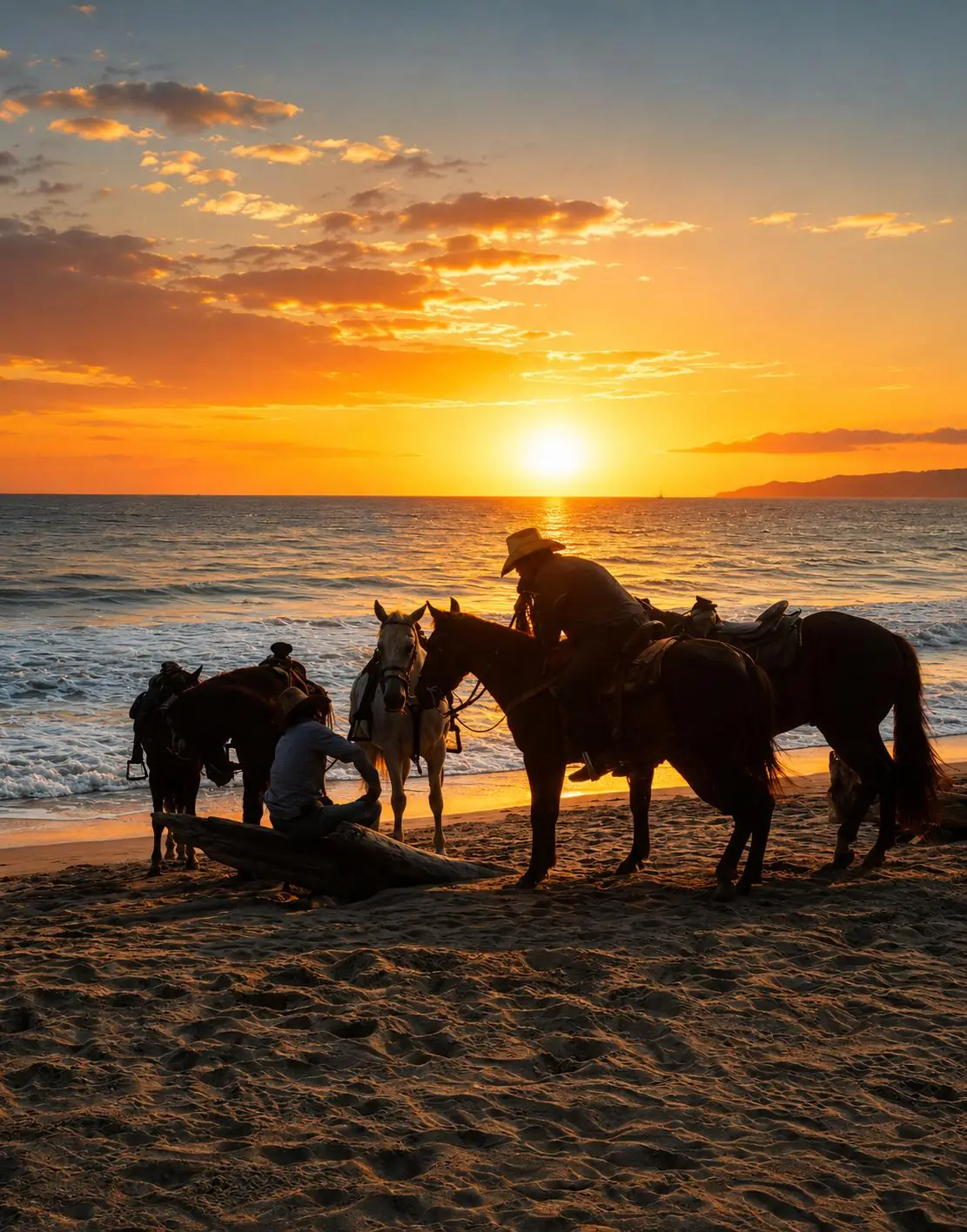 Horseback riding at sunset