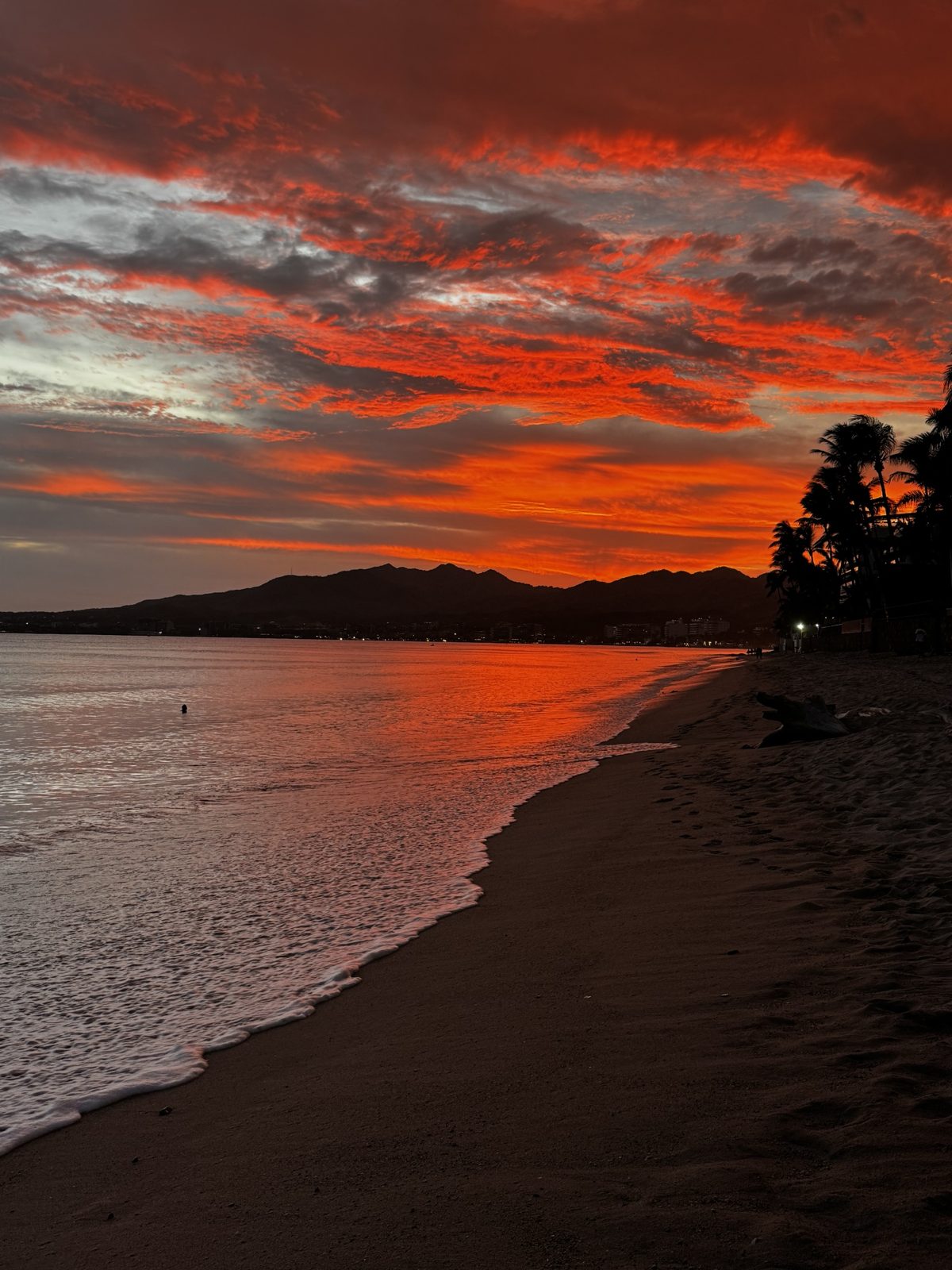 Red sunset over the beach at Bucerías