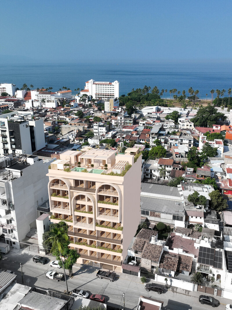 5 de Diciembre from the air, ocean beyond