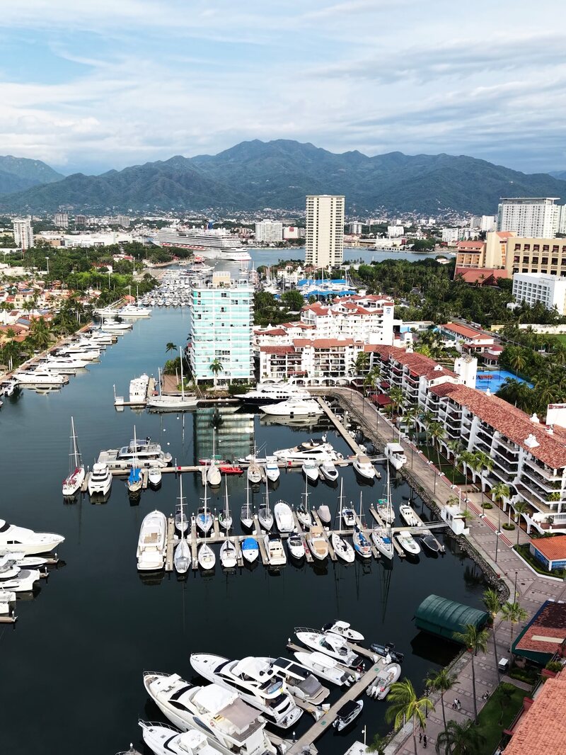Marina Vallarta basin and yachts from the air