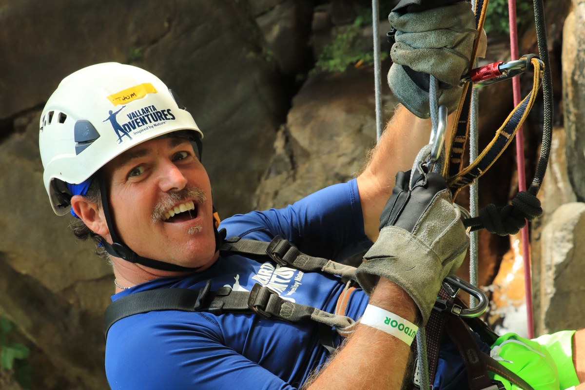 Tom Gordon rappelling a waterfall in the Sierra Madre near Puerto Vallarta
